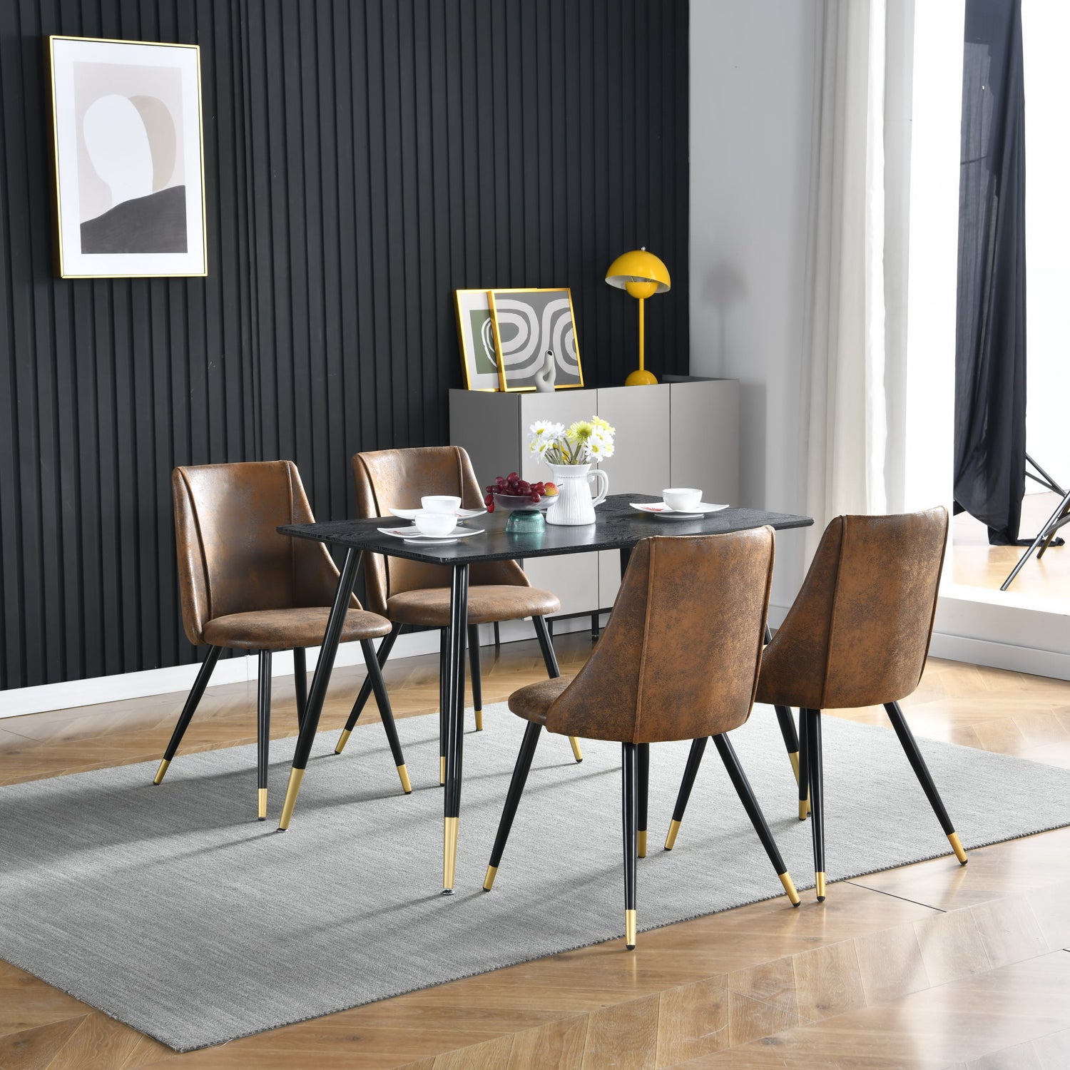 Set mit 4 industriellen Esszimmerstühlen aus Wildleder – SMEG