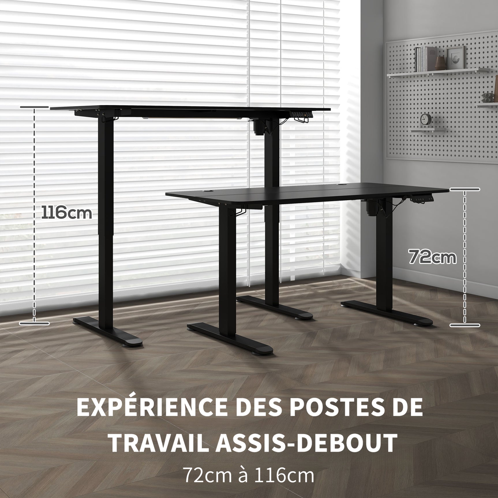 Table de bureau électrique réglable en hauteur 140x70x72-116 cm Steh-Sitz Schreibtisch avec anti-collision, stockage et cadre en acier noir