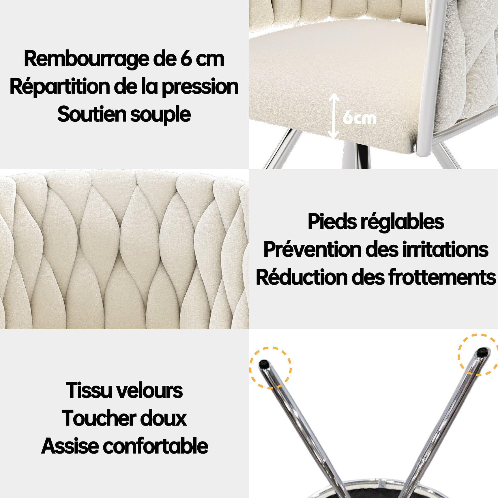 Set aus 4 Esszimmerstühlen im Industriestil mit geflochtener Rückenlehne aus beigem Stoff – MILIANA