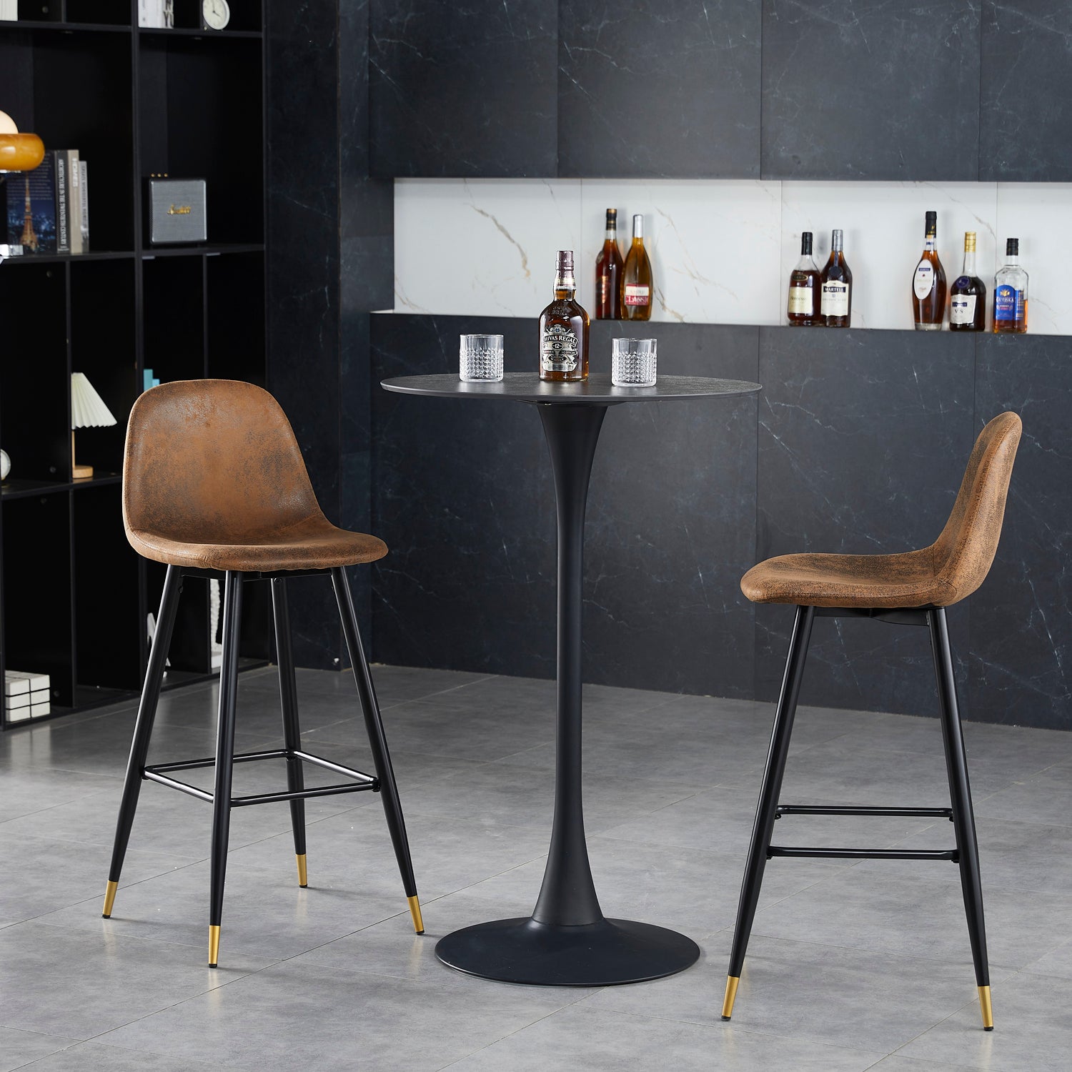 Set mit 2 industriellen Barhockern mit Wildlederrücken – CHARLTON BAR