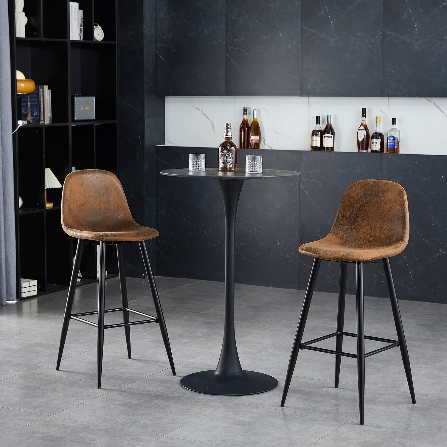 Lot de 2 tabourets de bar industriels avec dossier en suédine - CHARLTON BAR