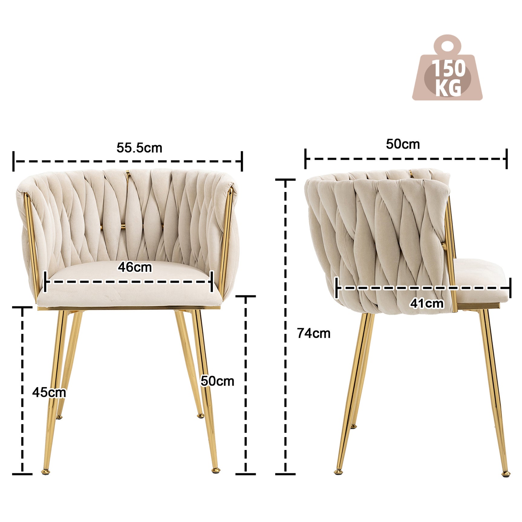 Set aus 4 Esszimmerstühlen im Industriestil mit geflochtener Rückenlehne aus beigem Stoff – MILIANA