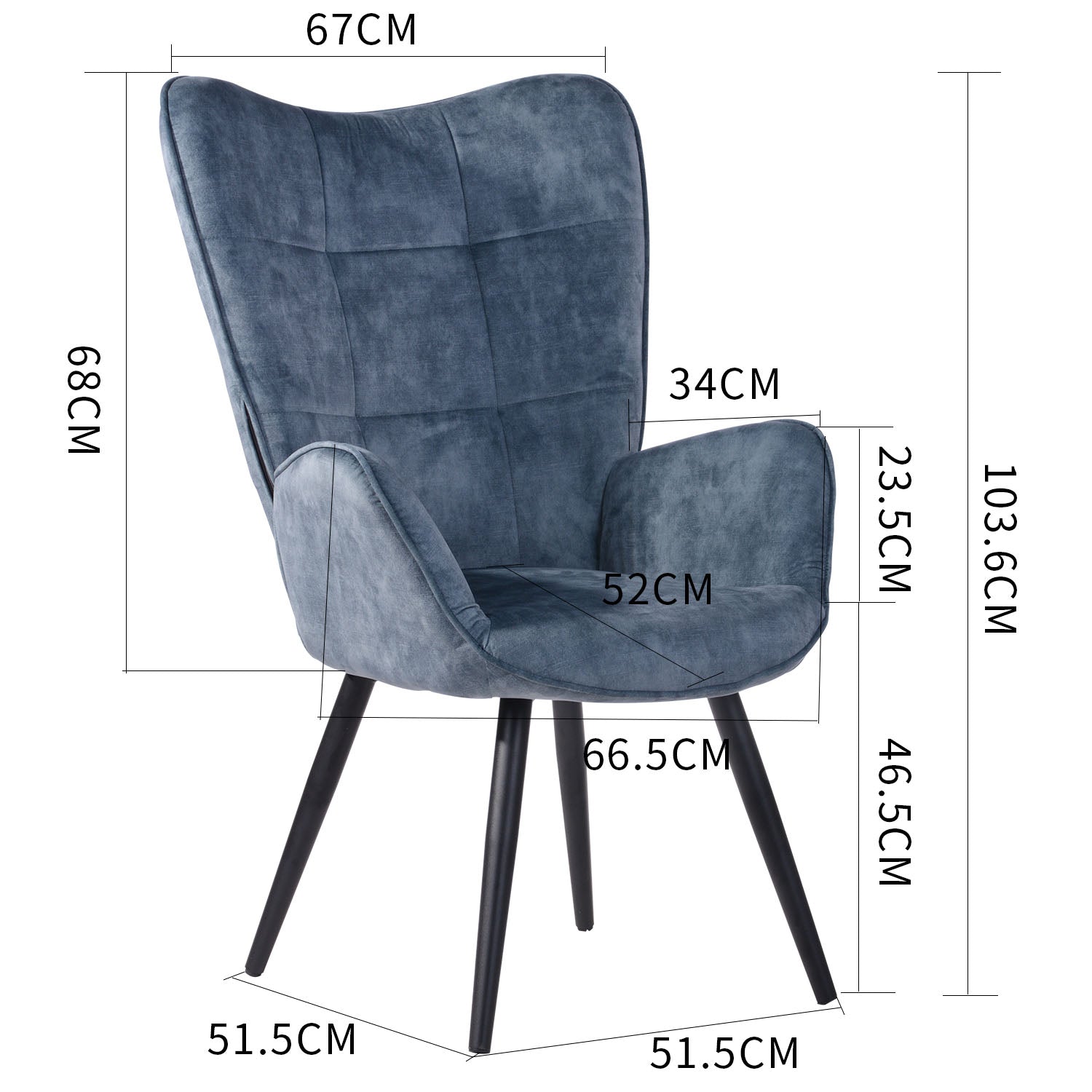 Scandinavian armchair with blue velvet armrests with stitching - bogdan