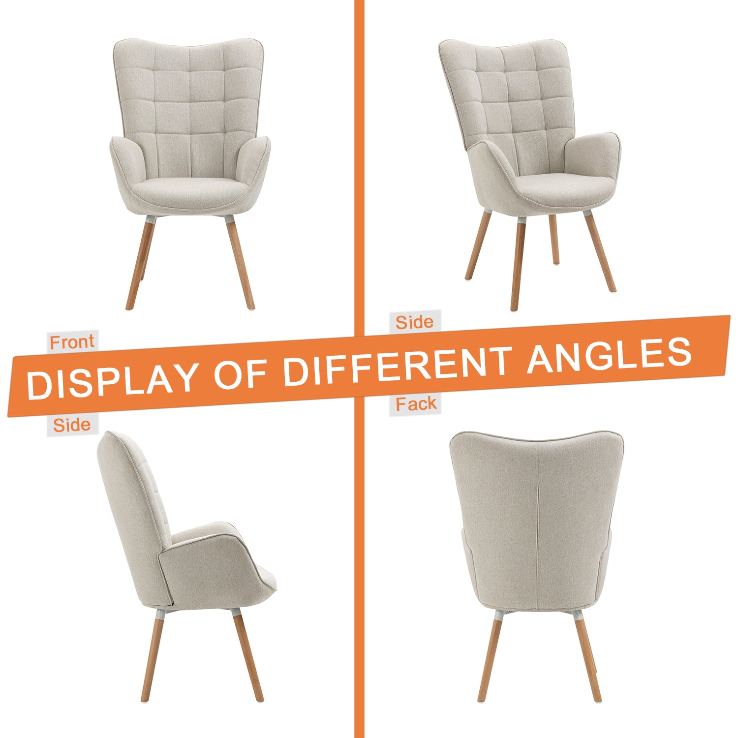 Scandinavian armchair with armrests in beige fabric with stitching - Funkel