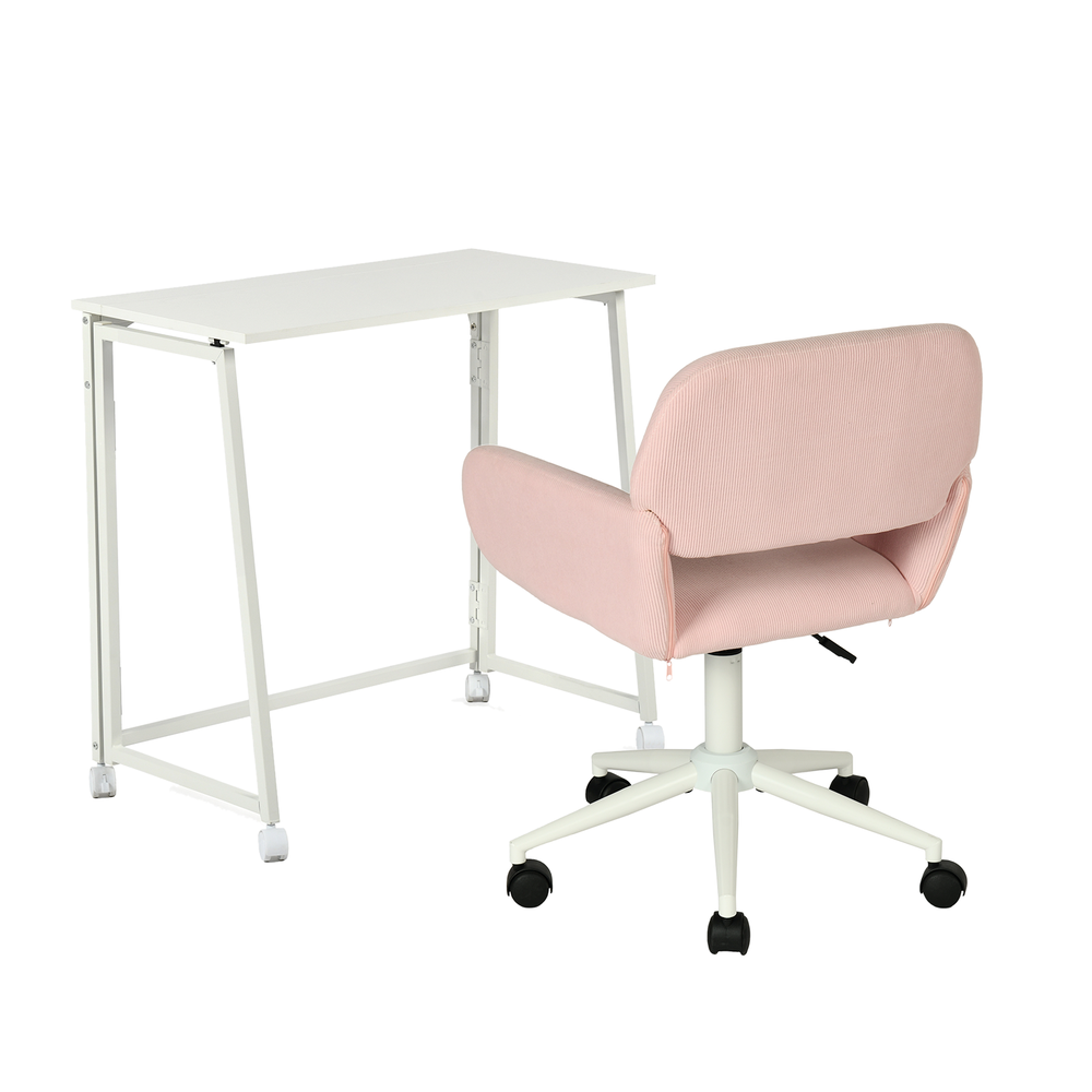 Set with White foldable desk on wheels and olive green velvet velvet chair - Ascoli & Ross