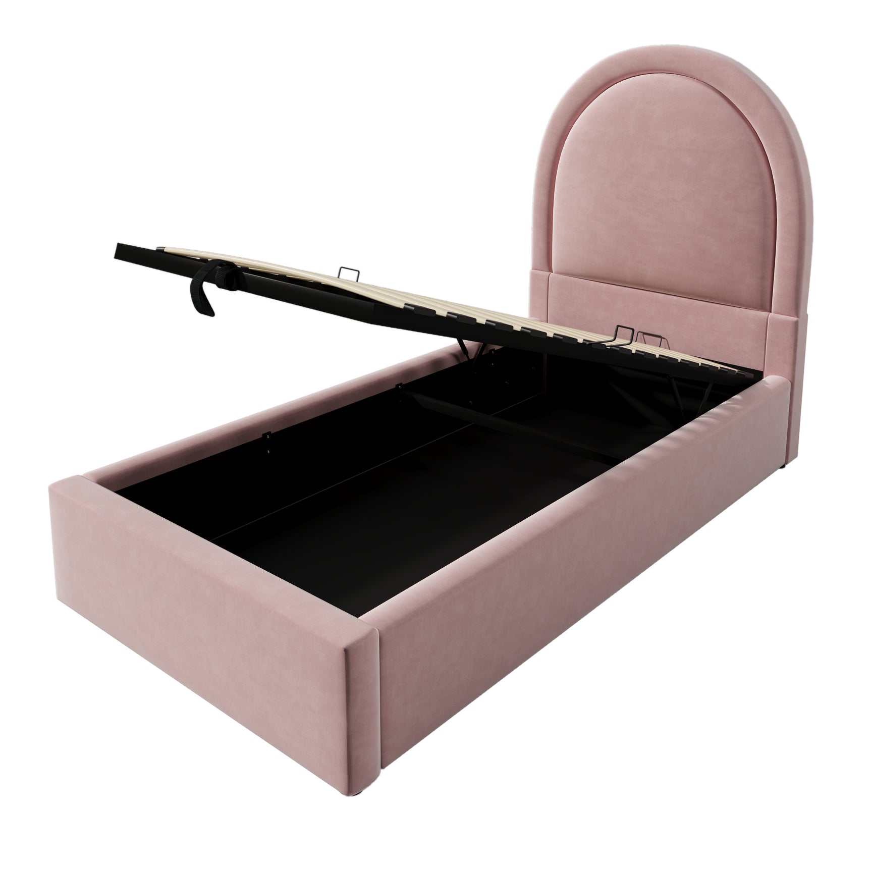 Packaged children's bed 90 × 190 cm (without mattresses) in pink velvet with arched headboard