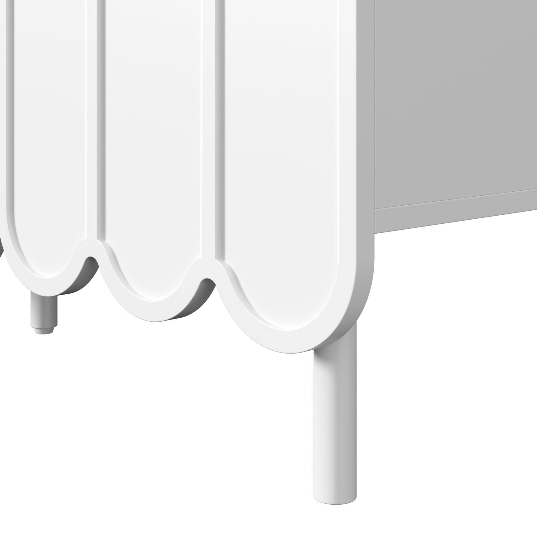 Modernes Weiß- und Holzbuffet mit 3 Schubladen und Schiebetüren mit Lamellen