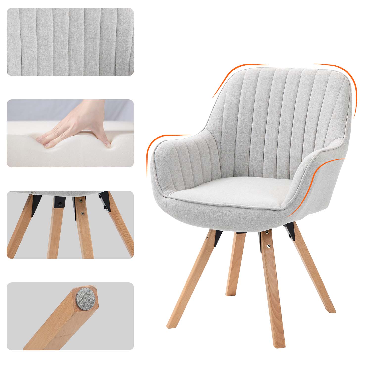 Einstellbare ergonomische Büro -Sessel mit Stoff Armlehnen weiße Schleife - Thomasina