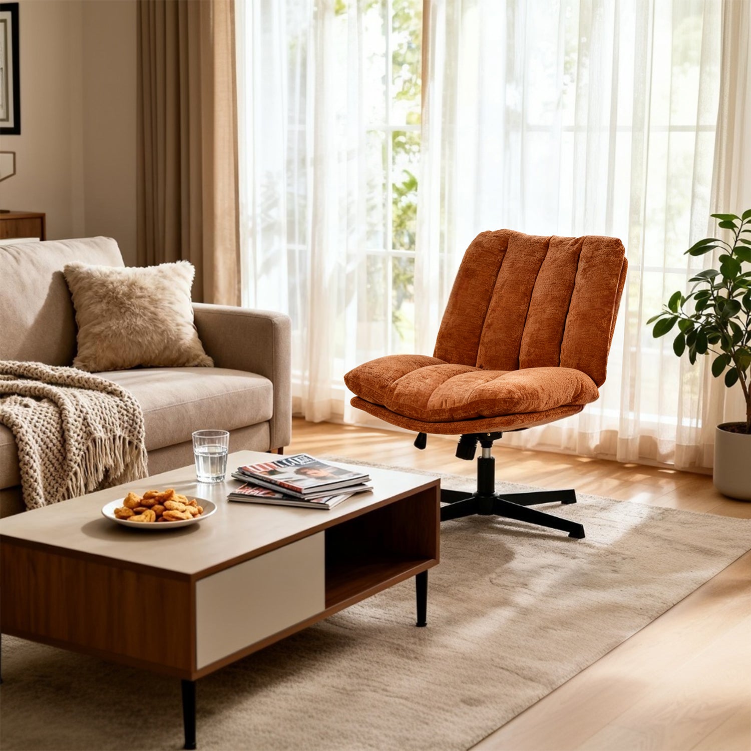 Drehbarer, verstellbarer Freizeitsessel mit Armlehnen aus beigem Cord – DUROTHIL