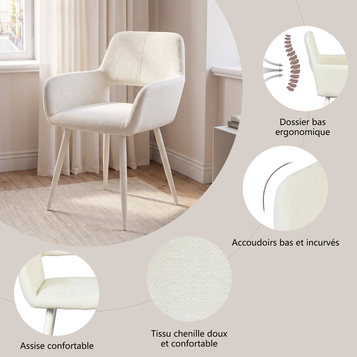 Set von 2 skandinavischen Esszimmer Sesseln mit beige Stoffarmlehnen - Cromwell