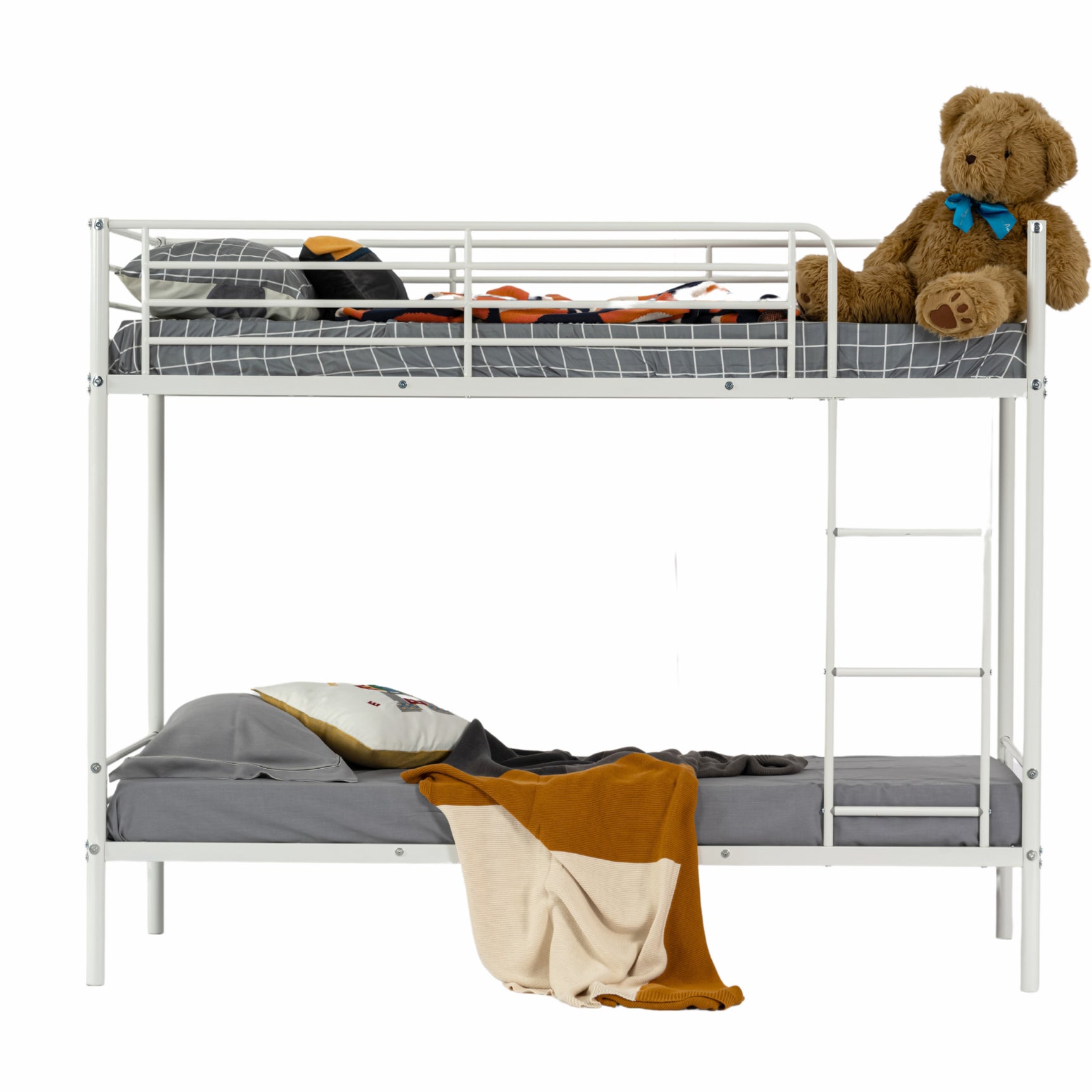 Lit superposé 2 places et 2 étages en métal blanc avec échelle 90x190cm (matelas non inclus) - TWIN