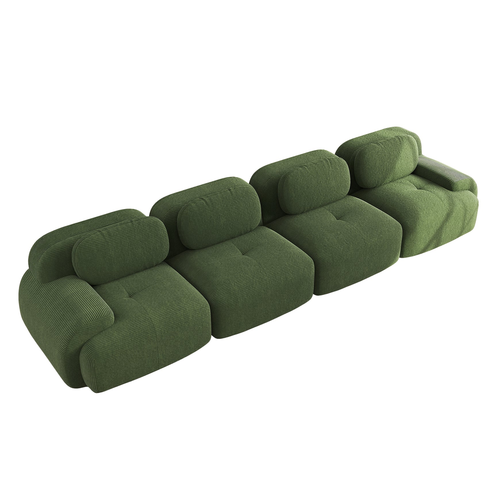 Ensemble de canapés avec accoudoirs incurvés et base antidérapante en tissu velours côtelé doux pour le salon, vert, siège 4