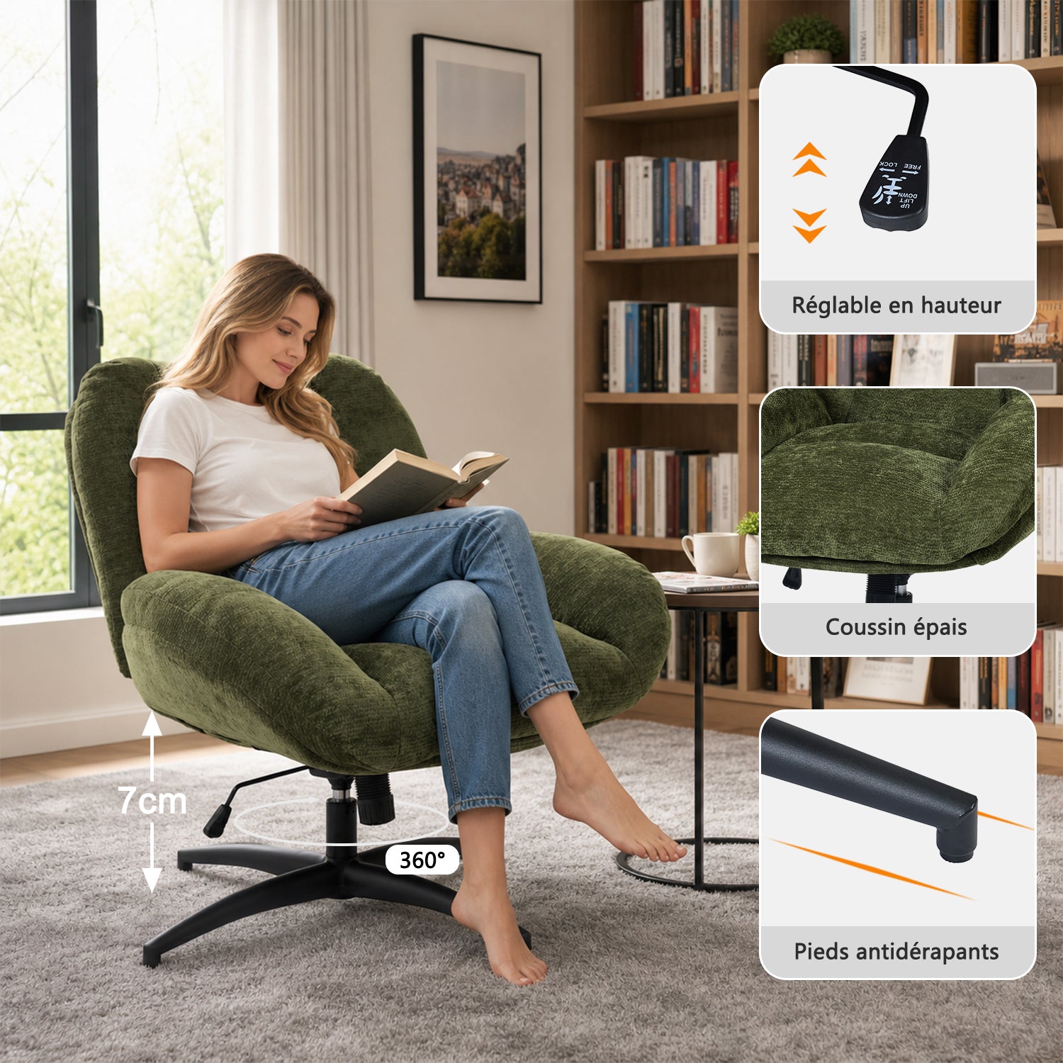 Einstellbare ergonomische Büro -Sessel mit Stoff Armlehnen weiße Schleife - Thomasina