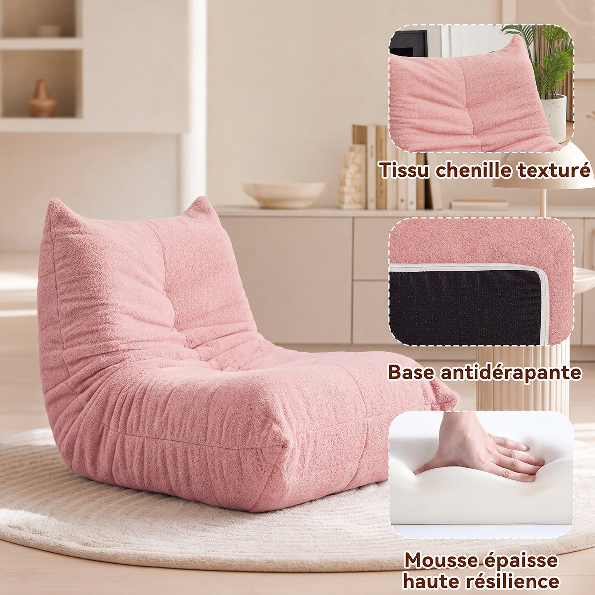 Loungesessel mit Armlehnen aus beigem Cord – DOMCO