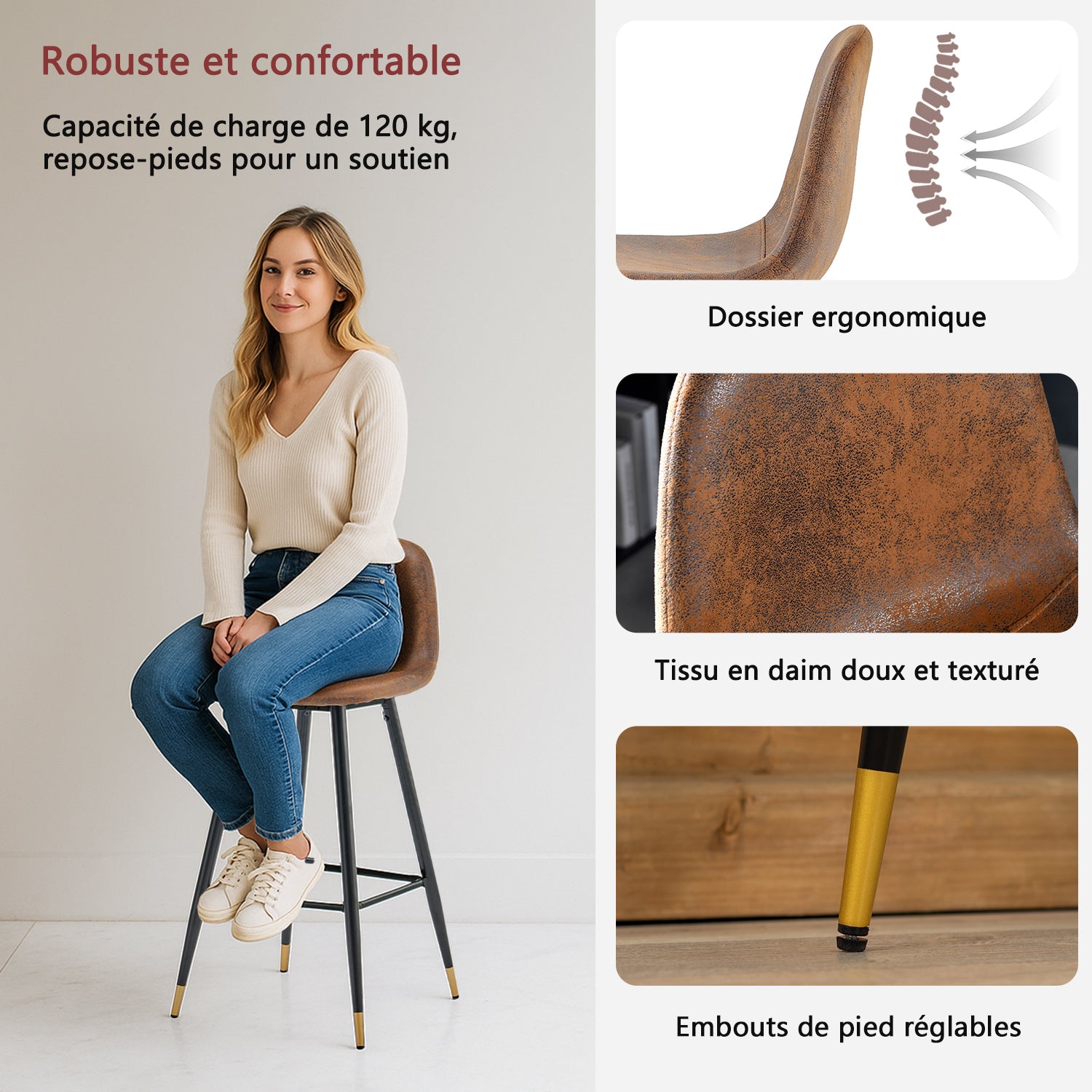 Set von 6 Industrial Bar Stools mit Wildlederdatei - Charlton Bar