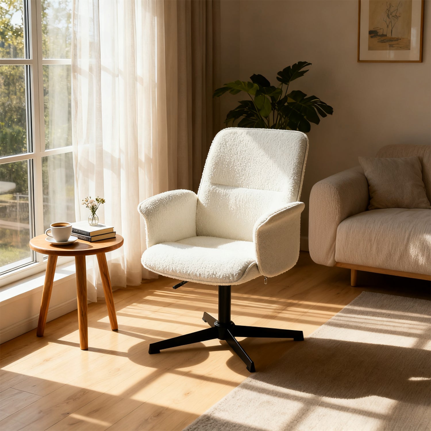 Adjustable Ergonomic Office Armchair Pivoting with fabric armrests white loop - Thomasina