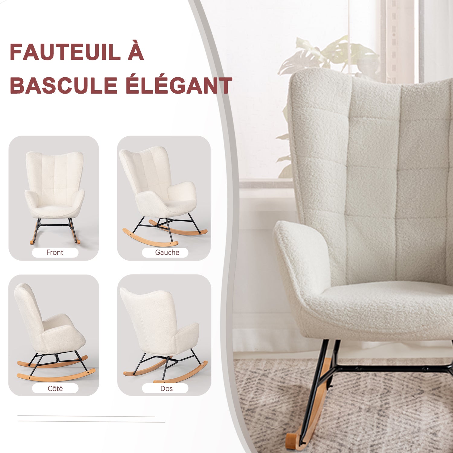 Scandinavian breastfeeding armchair with armrests in beige dicks sheep fabric with stitching - Funkel
