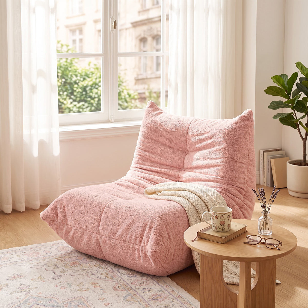 Loungesessel mit Armlehnen aus beigem Cord – DOMCO