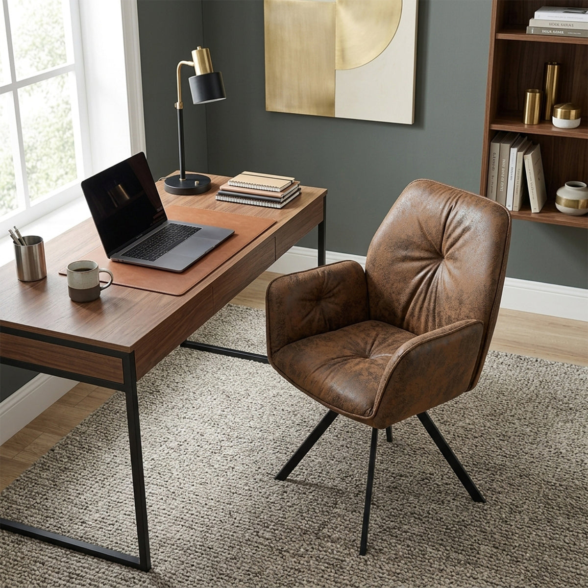 Lot de 2 chaises de salle à manger confortables en suédine avec accoudoirs - CALF SUEDE BROWN