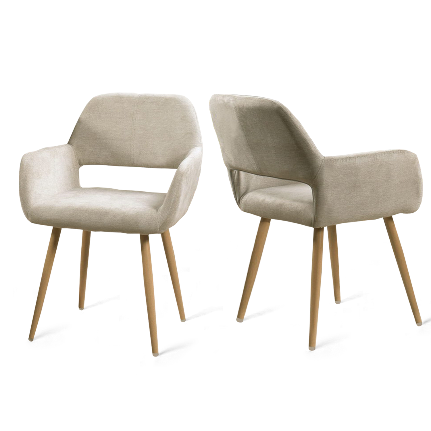 Lot de 2 fauteuils de salle à manger scandinaves avec accoudoirs en tissu beige - CROMWELL