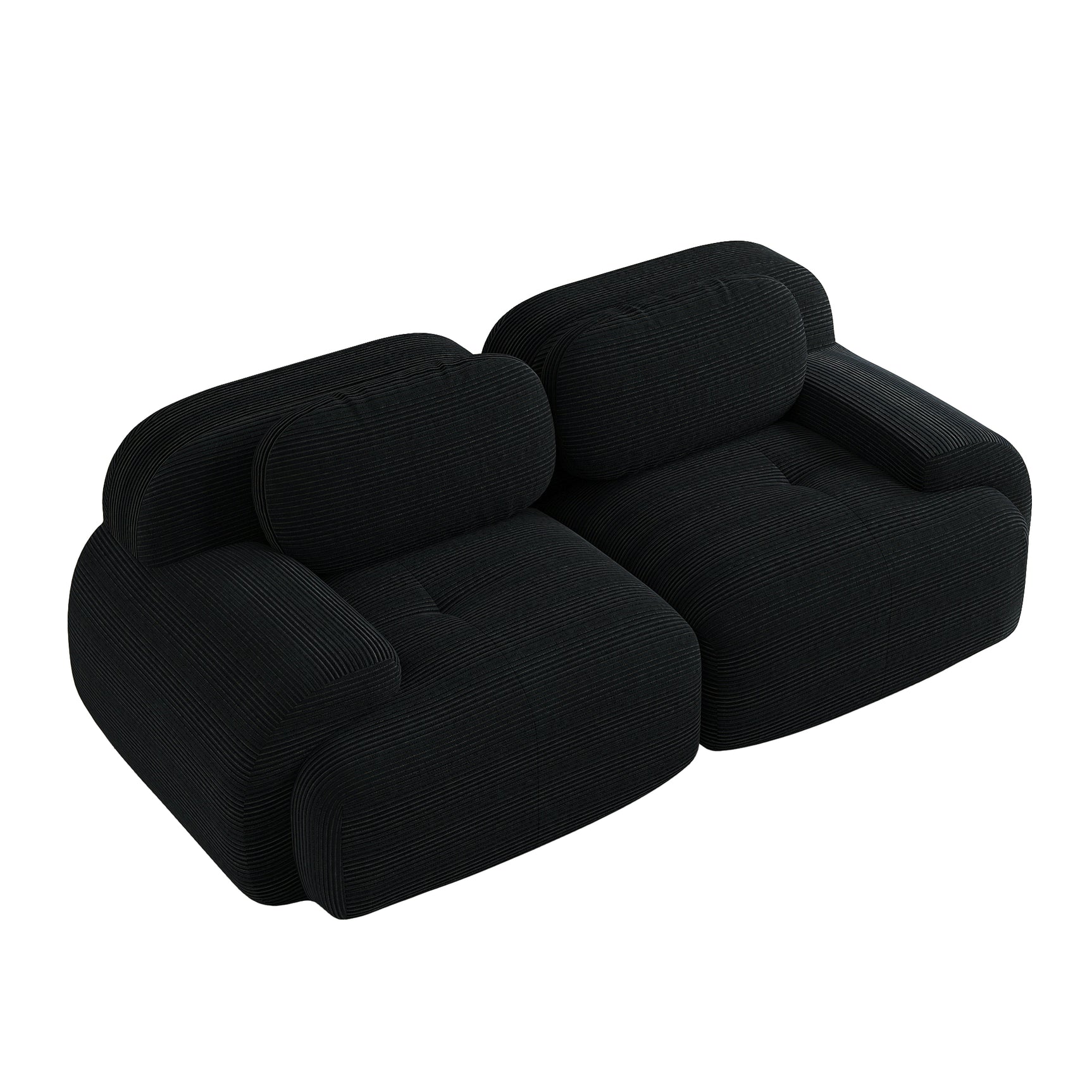 Ensemble de canapés avec accoudoirs incurvés et base antidérapante en tissu velours côtelé doux pour le salon, noir, siège 2