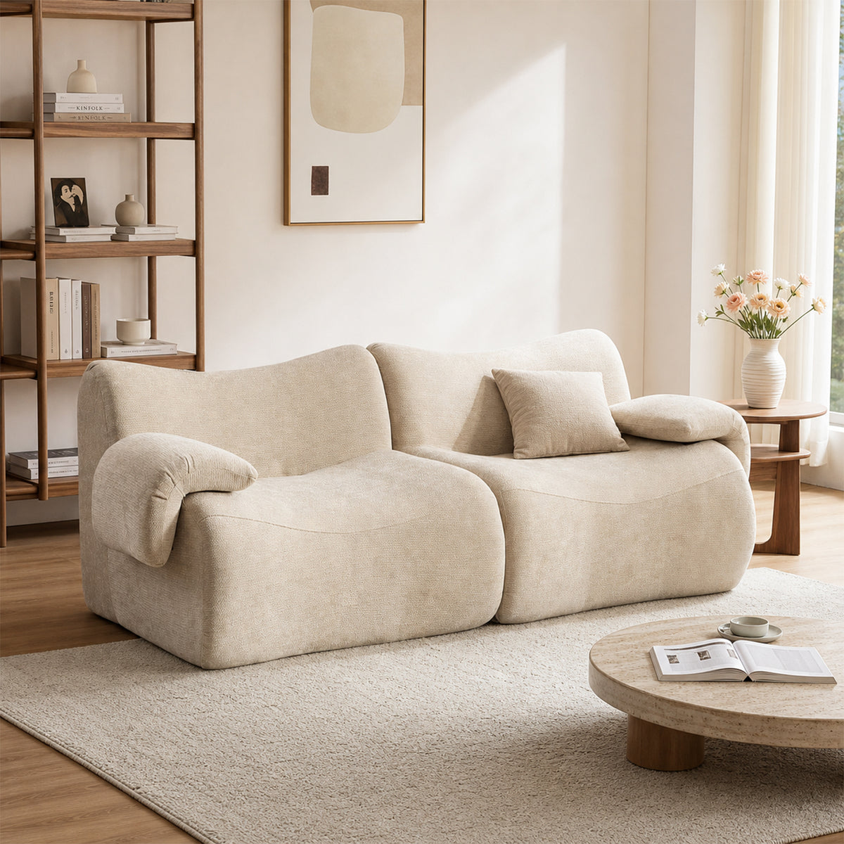 Canapé modulaire chenille kaki clair 2 places