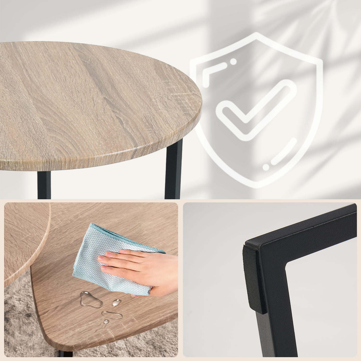 Lot de 2 tables basses gigognes style industriel en métal noir et bois imitation chêne ââ‚?LAYA