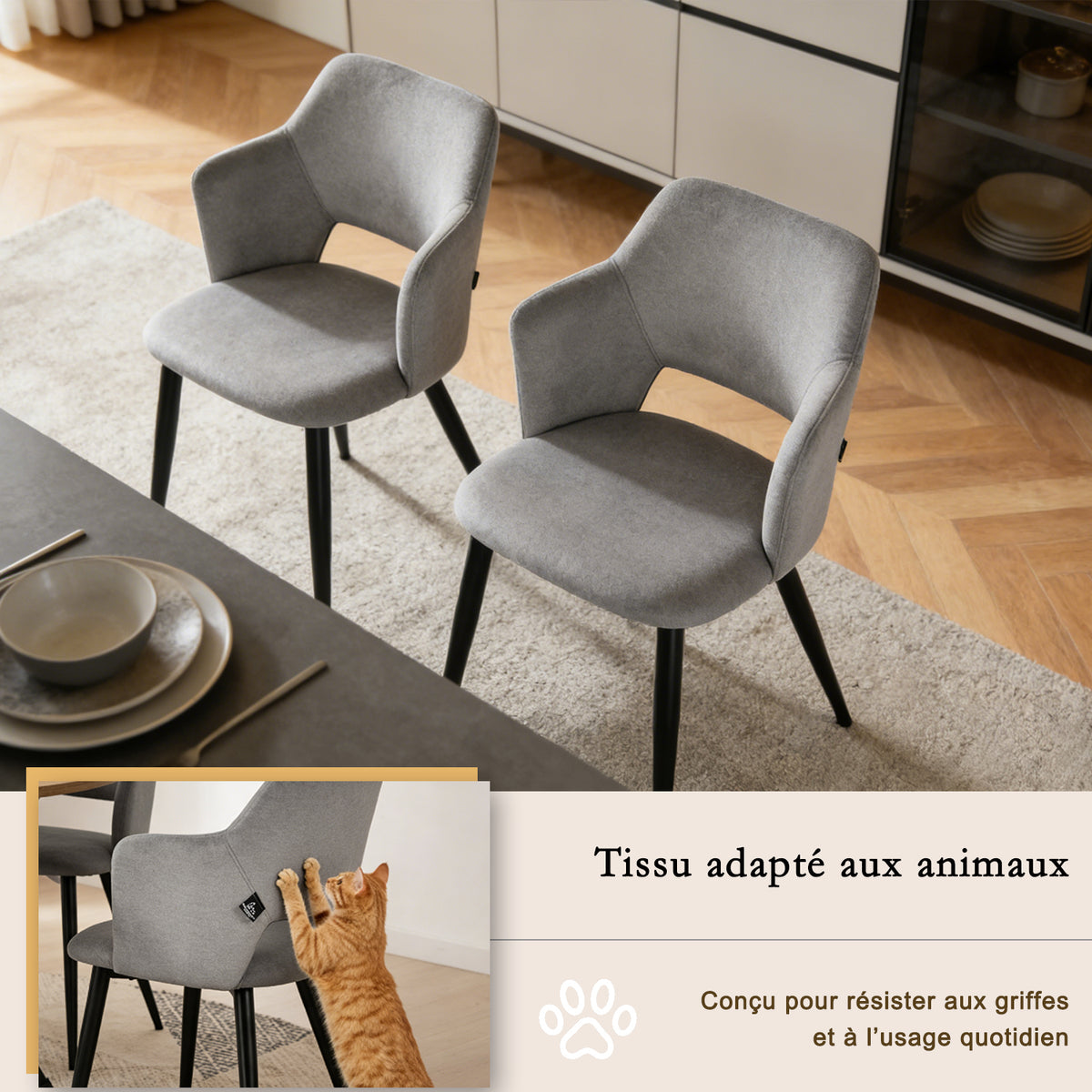 Round Table Table Table Table Timber Ø80 cm with 4 black velvet chairs, modern and comfortable style