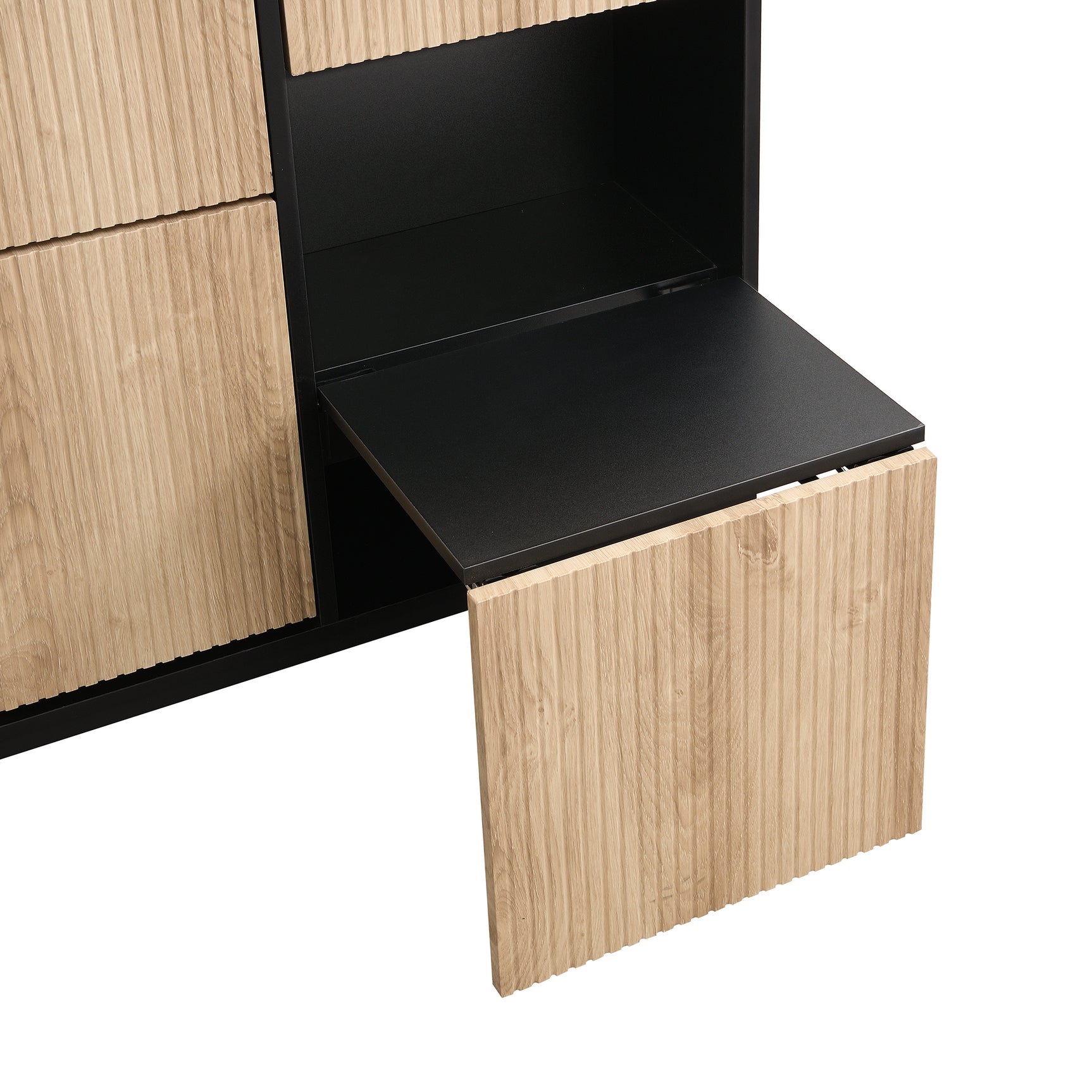 Meuble à chaussures avec banc intégré 100x25x100 cm en MDF noir et bois naturel, 3 abattants, étagères et assise escamotable, idéal pour entrée, couloir ou chambre