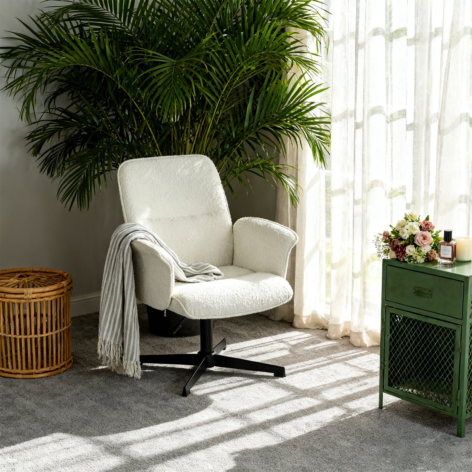 Adjustable Ergonomic Office Armchair Pivoting with fabric armrests white loop - Thomasina