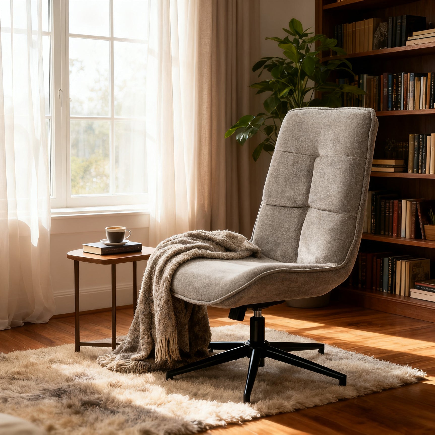 Fauteuil de loisirs réglable en tissu chenille gris pivotant à 360° - CHARLOTTE