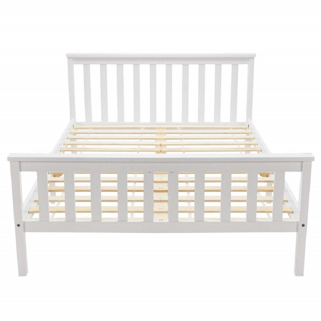 Lit double 140x200 cm en bois massif de pin blanc avec sommier à lattes – Design robuste et élégant pour adultes et enfants (sans matelas)