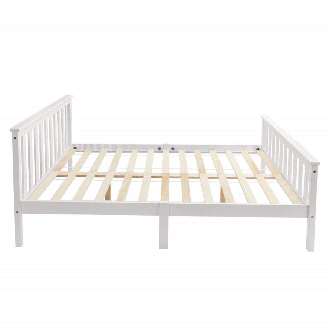 Lit double 140x200 cm en bois massif de pin blanc avec sommier à lattes – Design robuste et élégant pour adultes et enfants (sans matelas)