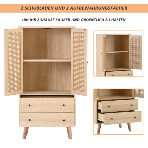 Holzbuffet moderner Stil mit Rattan -Türen und -schubladen - 60 x 40 x 120 cm