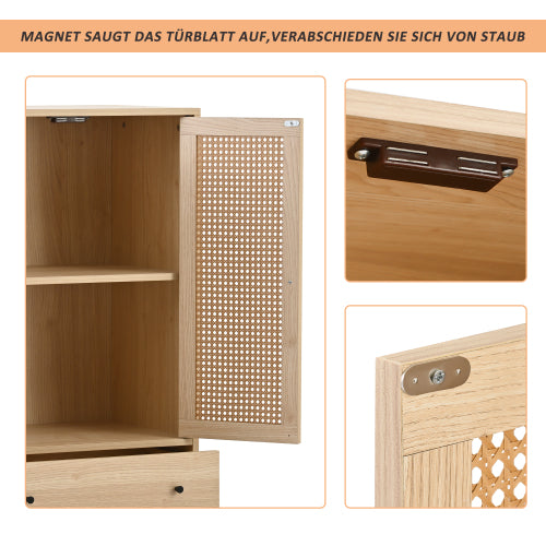 Holzbuffet moderner Stil mit Rattan -Türen und -schubladen - 60 x 40 x 120 cm