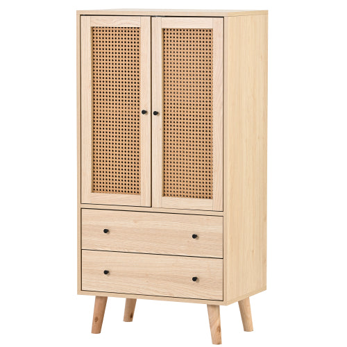 Holzbuffet moderner Stil mit Rattan -Türen und -schubladen - 60 x 40 x 120 cm