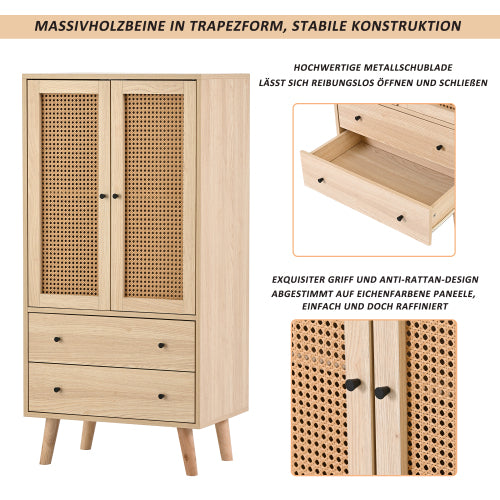 Holzbuffet moderner Stil mit Rattan -Türen und -schubladen - 60 x 40 x 120 cm