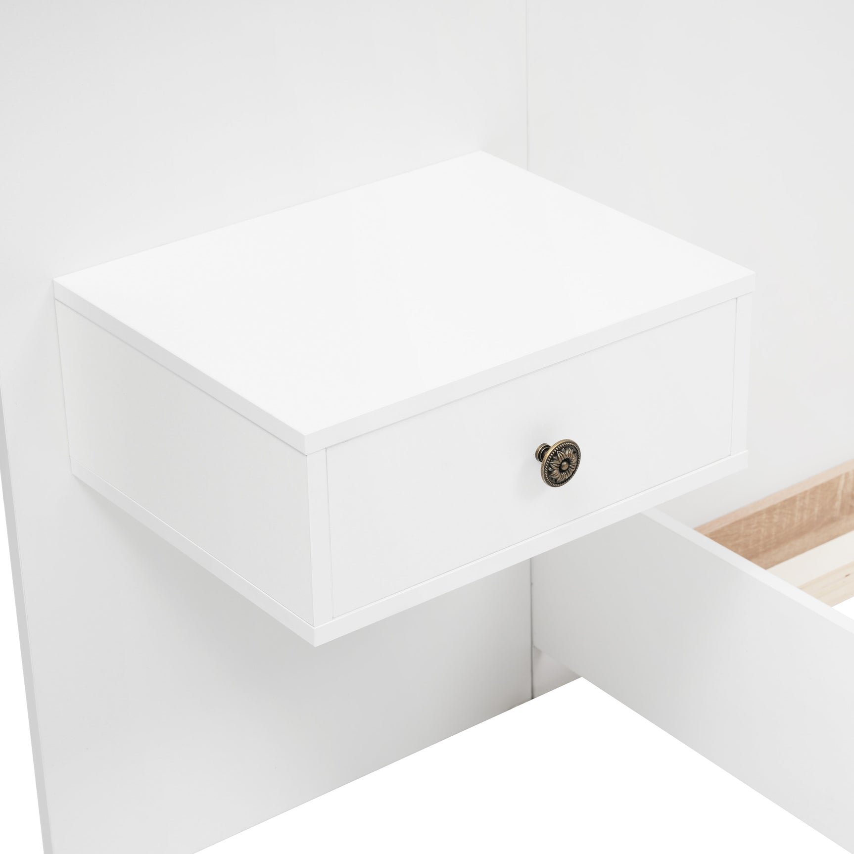 Lit double 140x200 cm avec sommier, tête de lit et 2 tables de chevet LED avec ports USB-C intégrés (sans matelas) , 205x244x90,5 cm