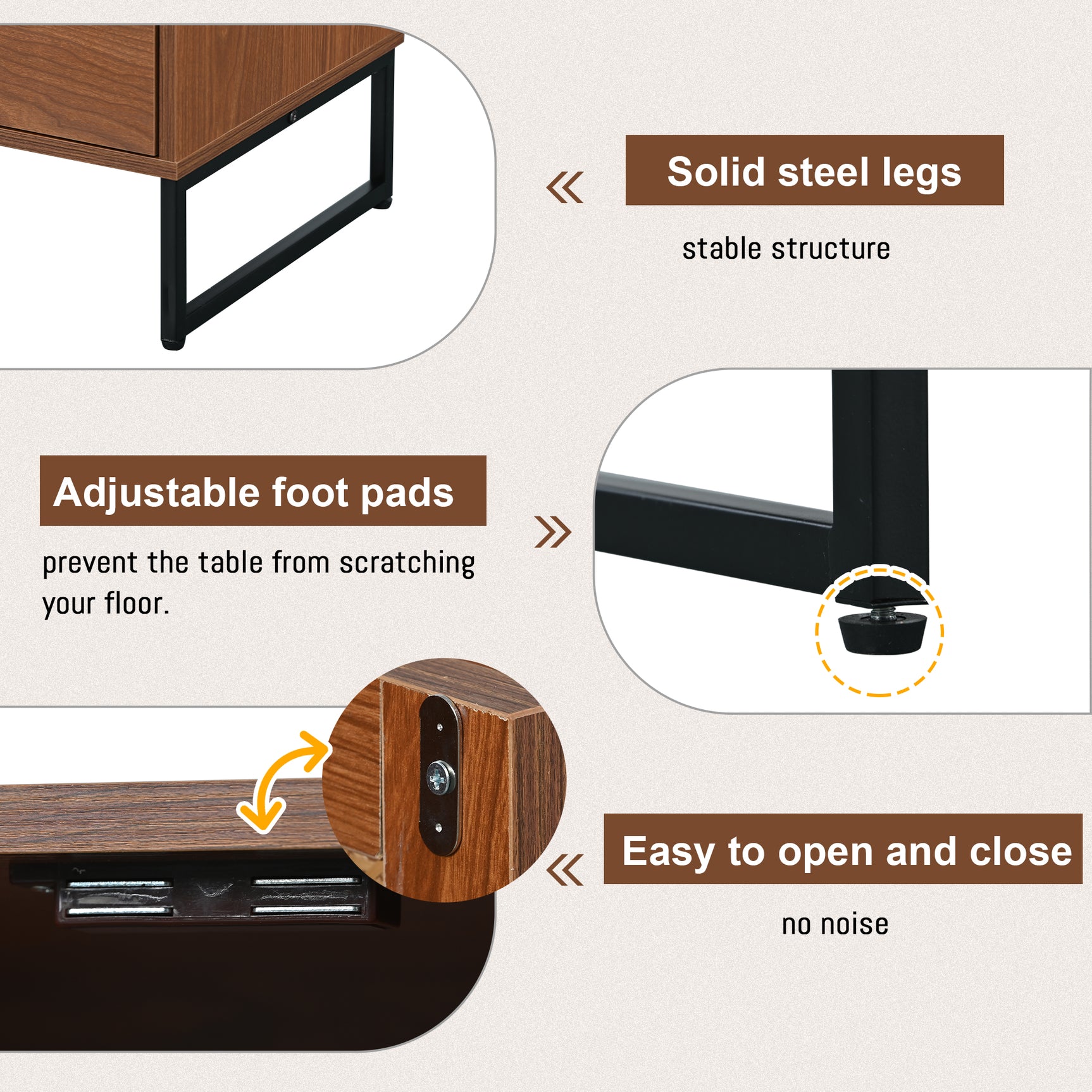 Buffet en noyer avec 2 portes en rotin et 2 tiroirs