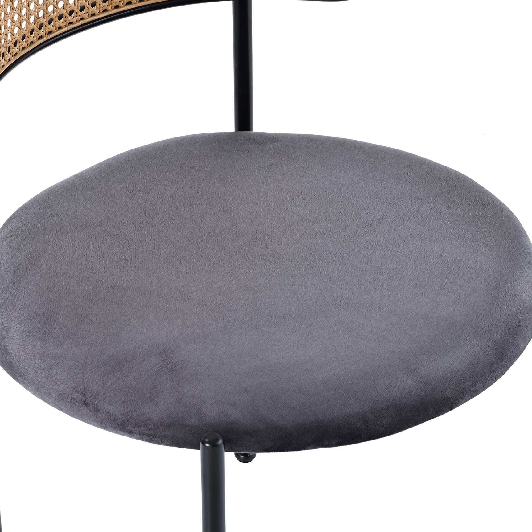 Lot de 2 chaises de salle à manger modernes en velours gris avec dossier en rotin et pieds en métal