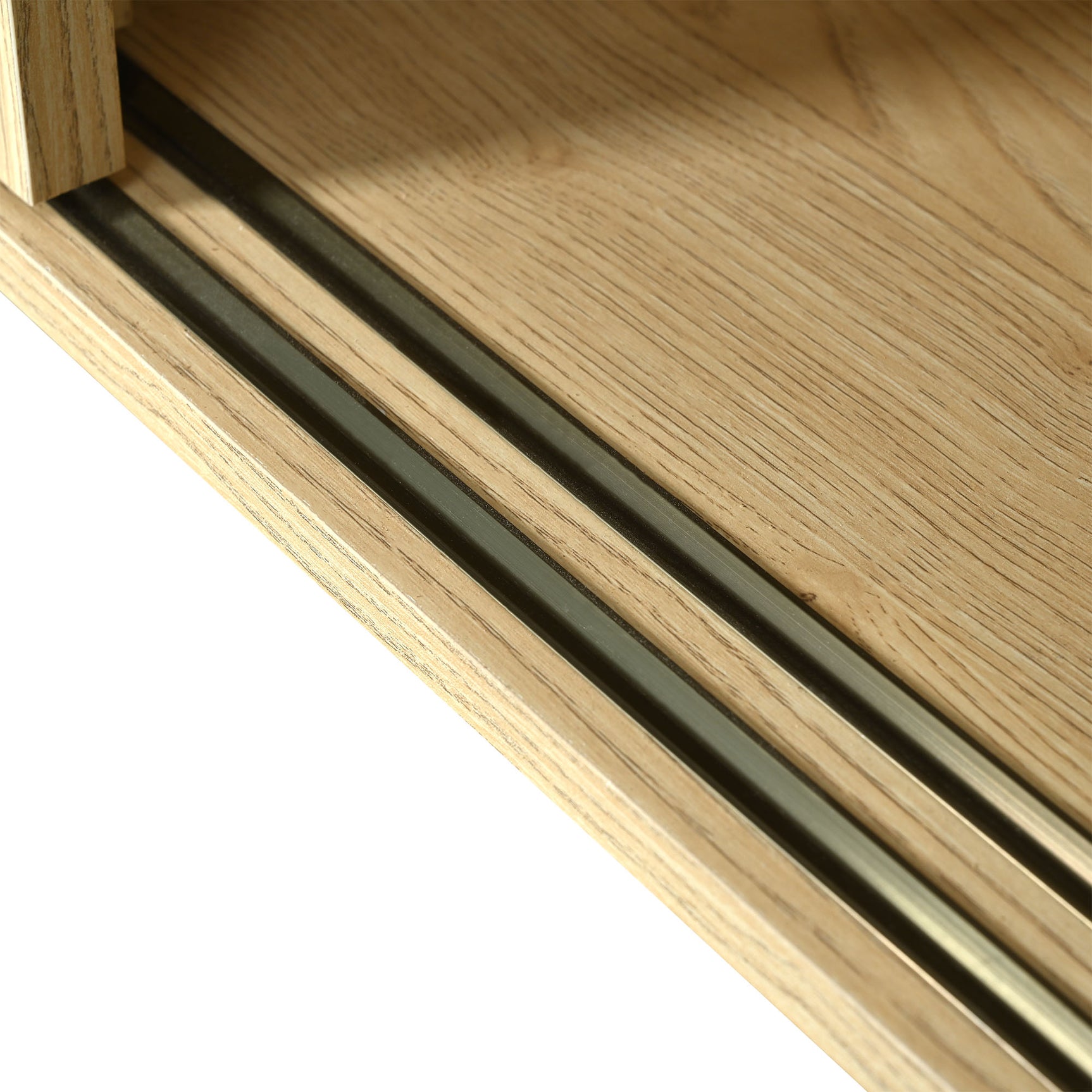 Retro-Sideboard aus Eichenholz mit 3 Schubladen, 3 Rattan-Schiebetüren und verstellbaren Regalen – 120 x 40 x 78 cm