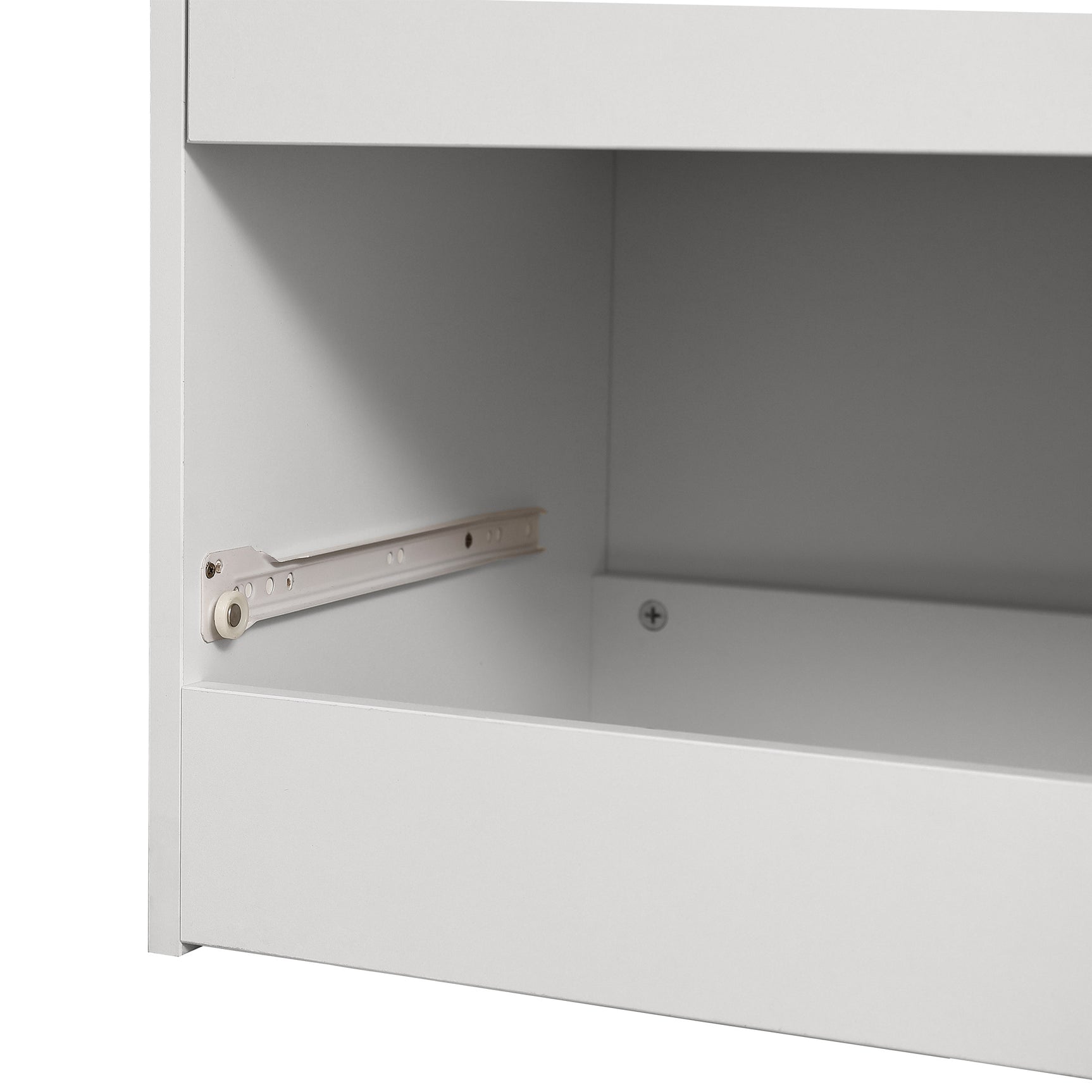 Armoire penderie blanche en panneaux de particules avec 2 portes, 2 tiroirs et tringle de rangement