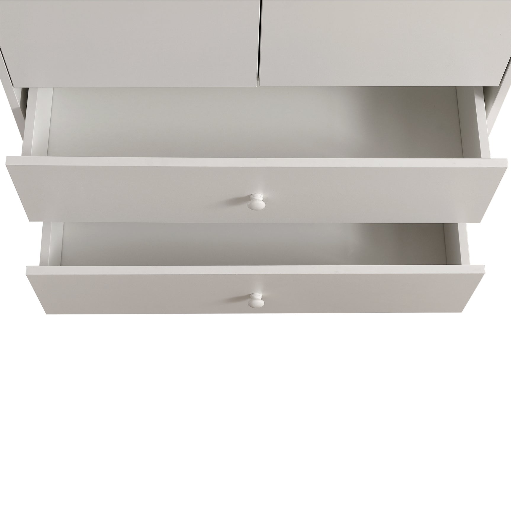 Armoire penderie blanche en panneaux de particules avec 2 portes, 2 tiroirs et tringle de rangement