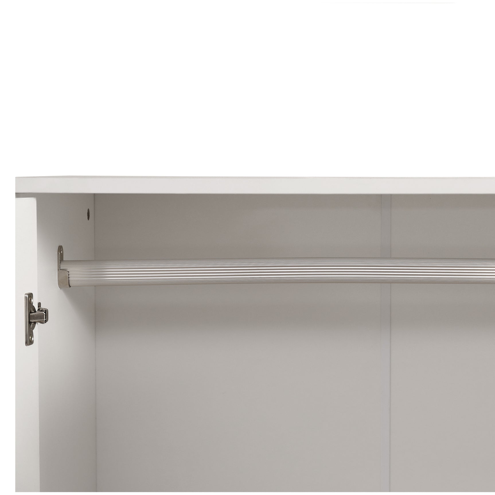 Armoire penderie blanche en panneaux de particules avec 2 portes, 2 tiroirs et tringle de rangement