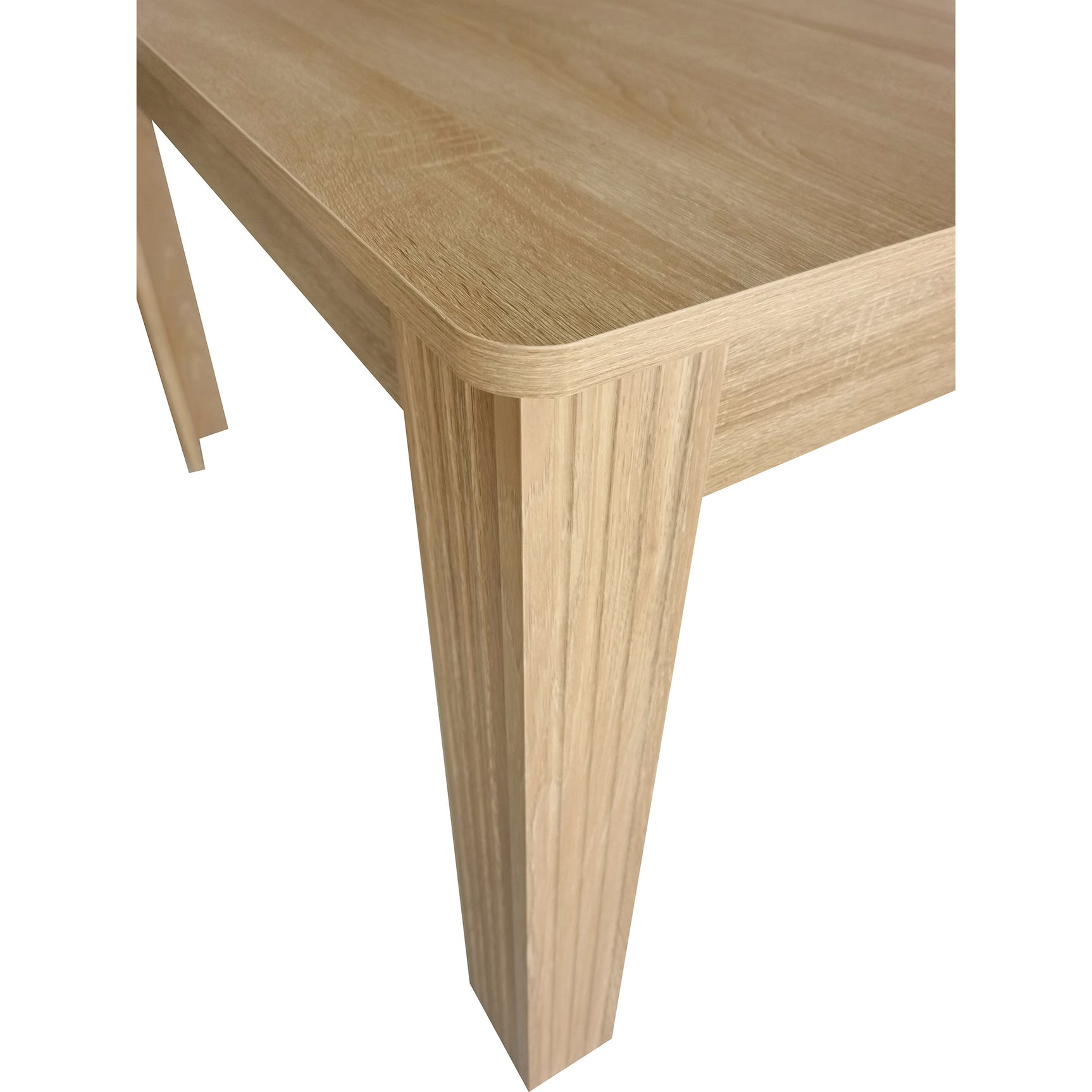 Table à manger rectangulaire en panneaux de particules finition chêne avec quatre pieds robustes