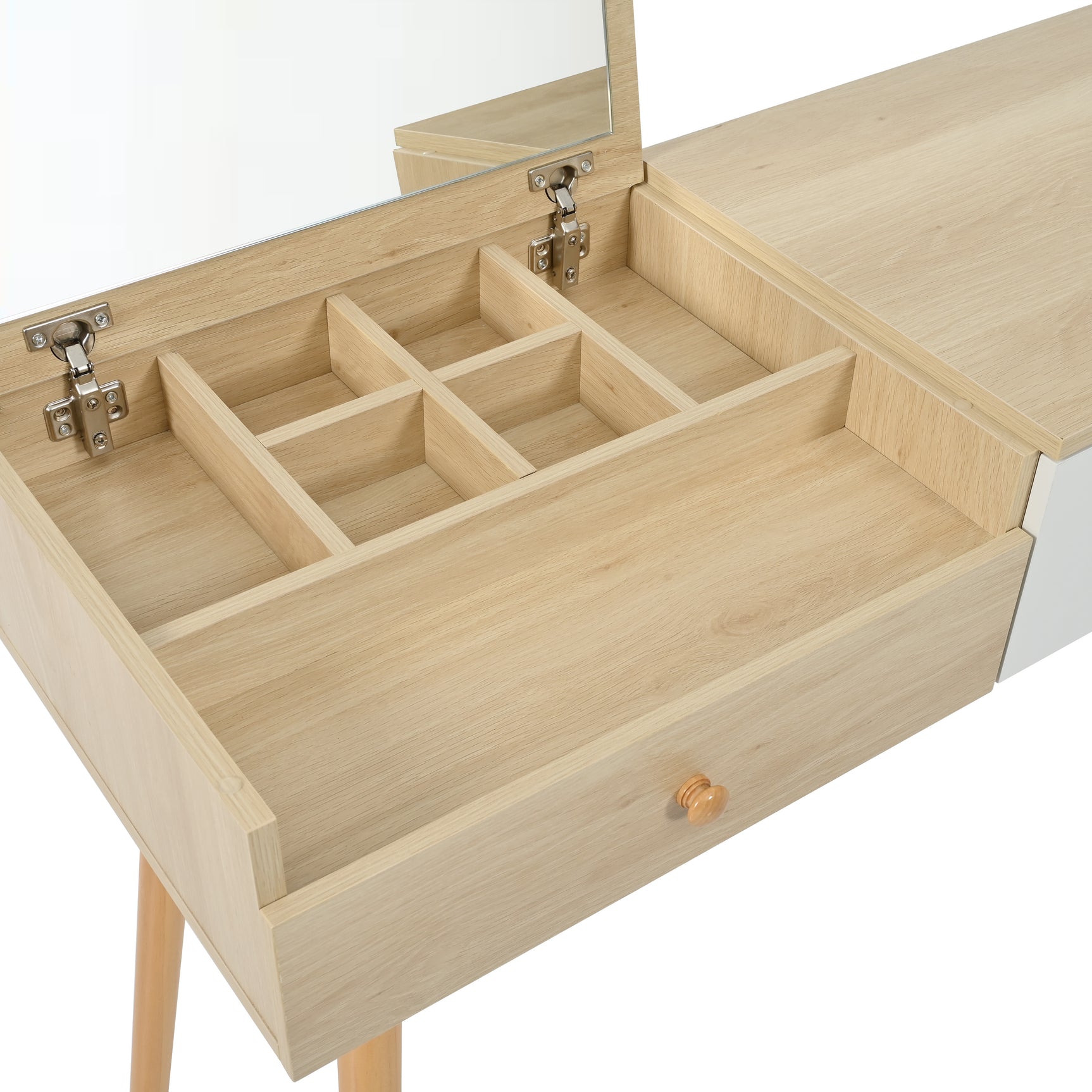 Coiffeuse en bois avec miroir rabattable, 3 tiroirs de rangement et design naturel blanc – 100x40x78 cm