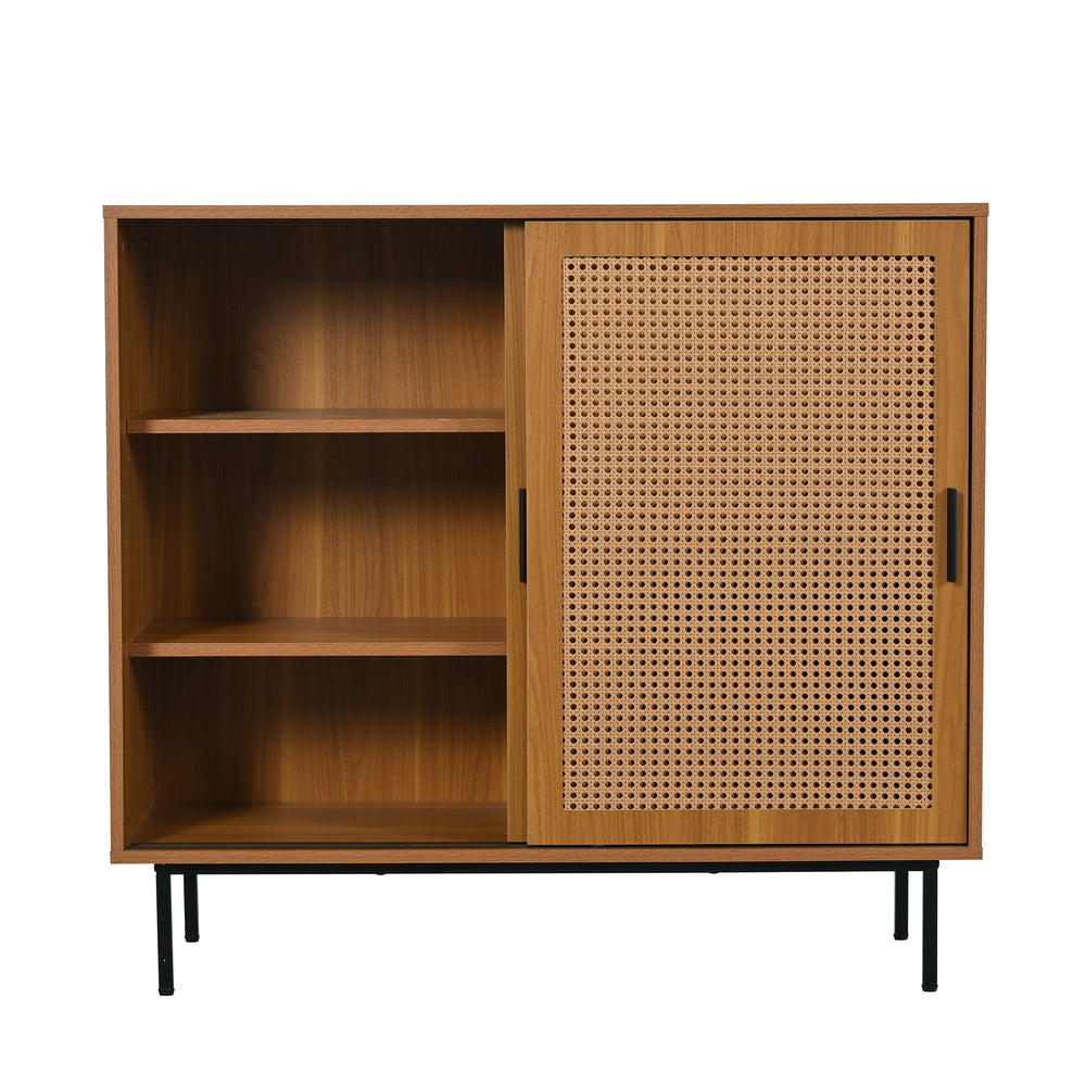 Küchen-Sideboard aus Holz im Landhausstil mit 2 Schiebetüren und verstellbaren Regalen – 100 × 90 × 37 cm