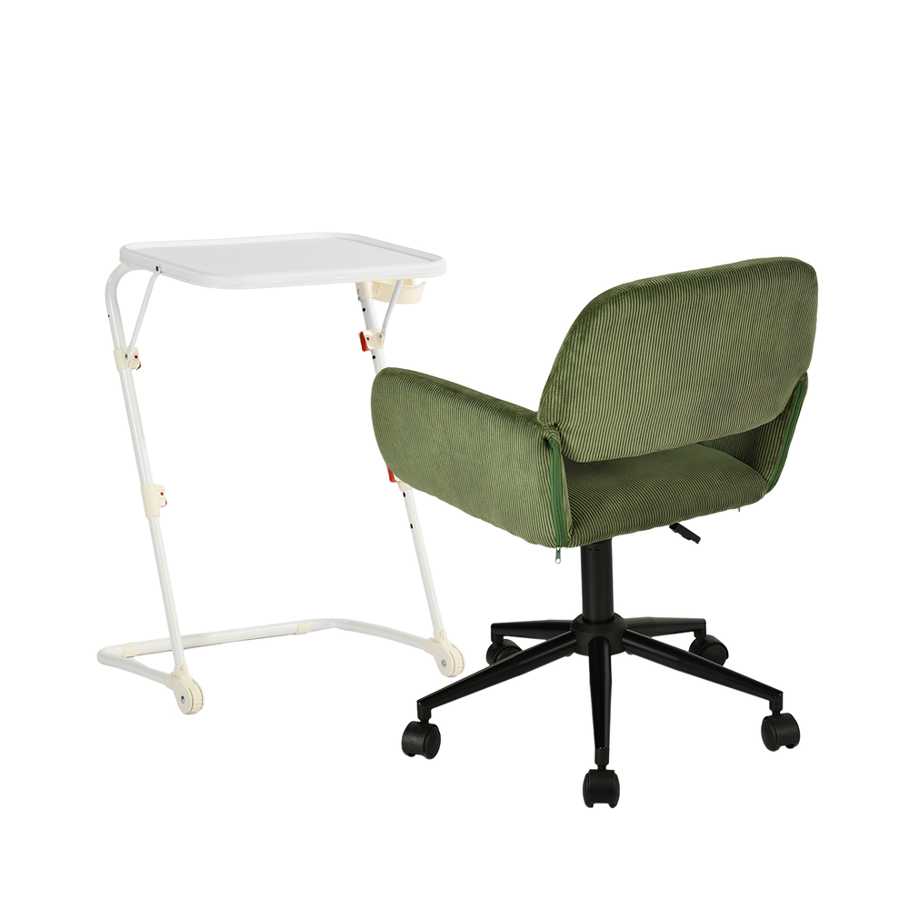 Set with foldable white auxiliary table and Olive green velvet office chair - Baseline & Ross