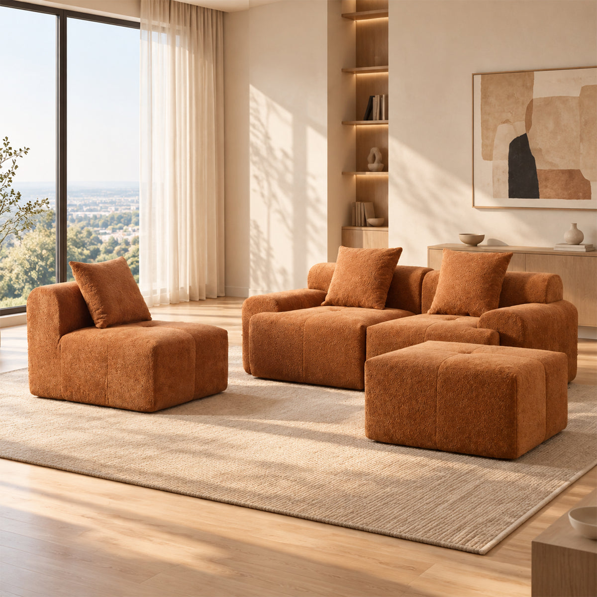 2-seater sofa bed in dark gray fabric with side pockets, modern convertible sofa