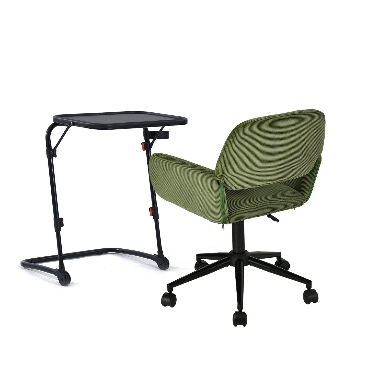 Set with foldable black extra table and Olive green velvet office chair - Baseline & Ross
